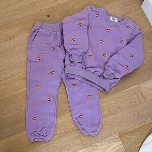 Lola + The Boys Lavender Sweat Set with Rainbow Embroidery